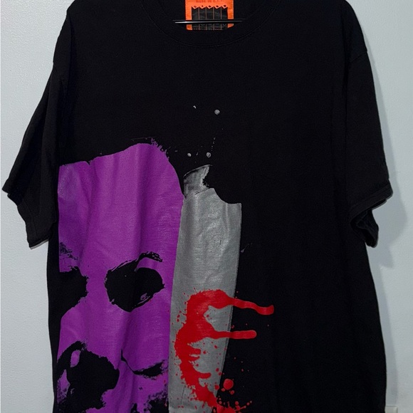 Edgy Black T-Shirt with Purple and Red Design - Picture 1 of 2